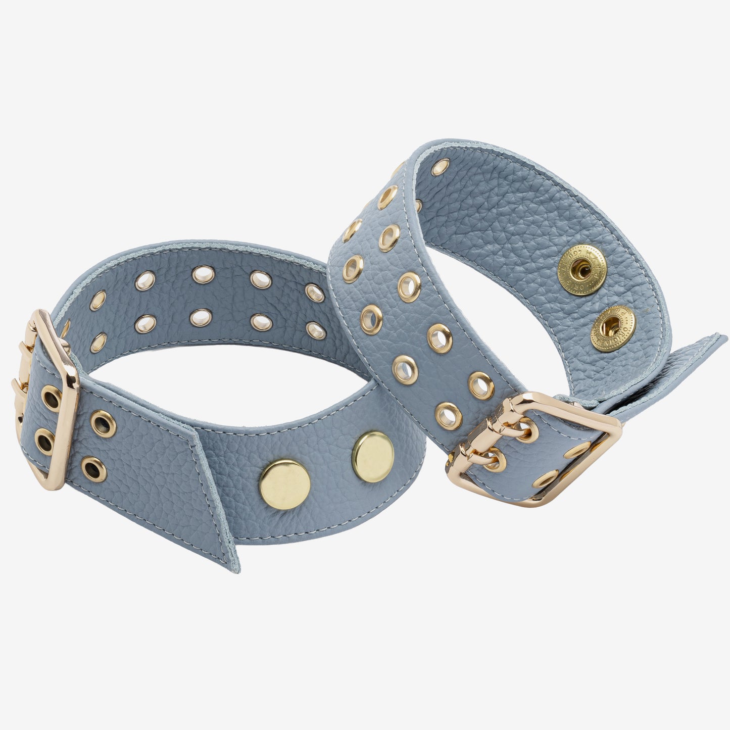 Blue belt with a double gold buckle