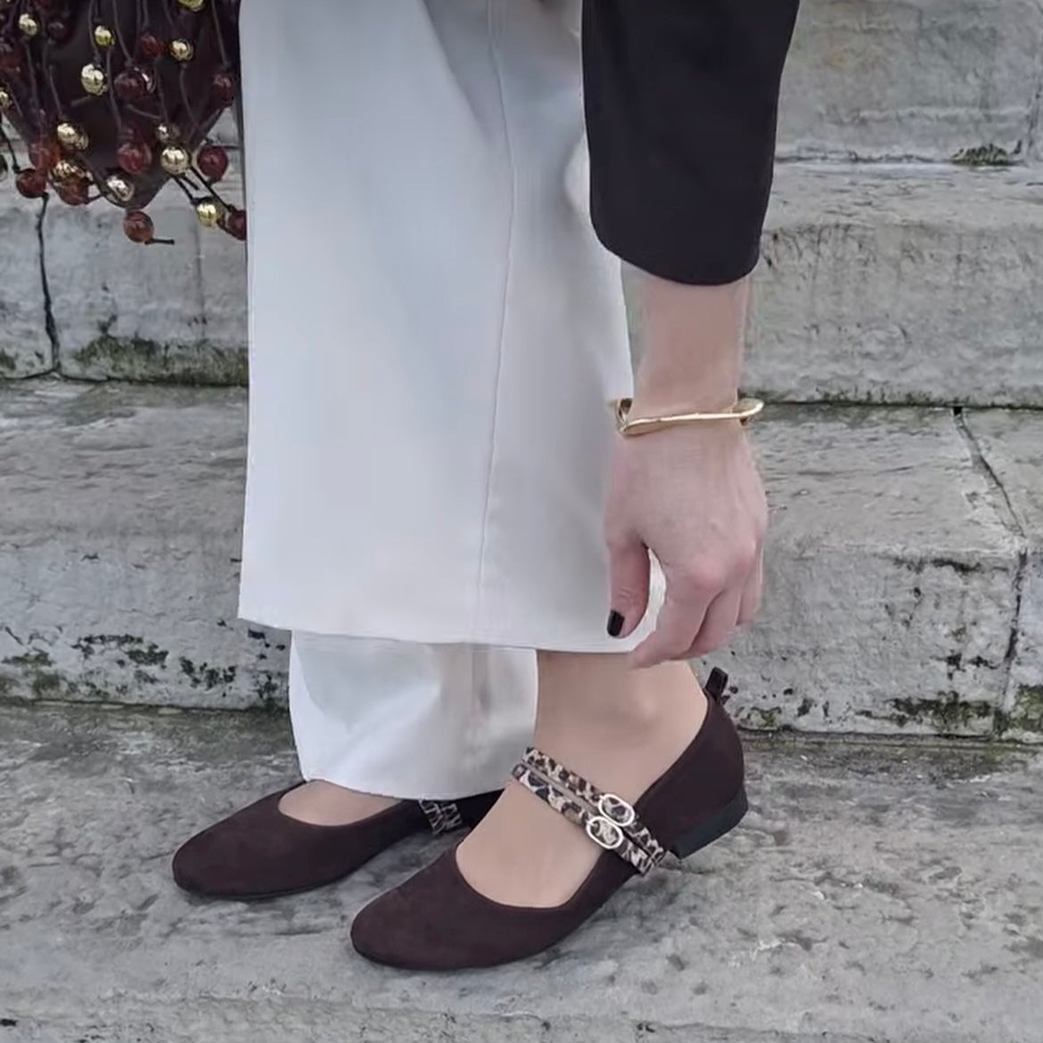 Balerina brązowa + podwójny pasek w panterkę