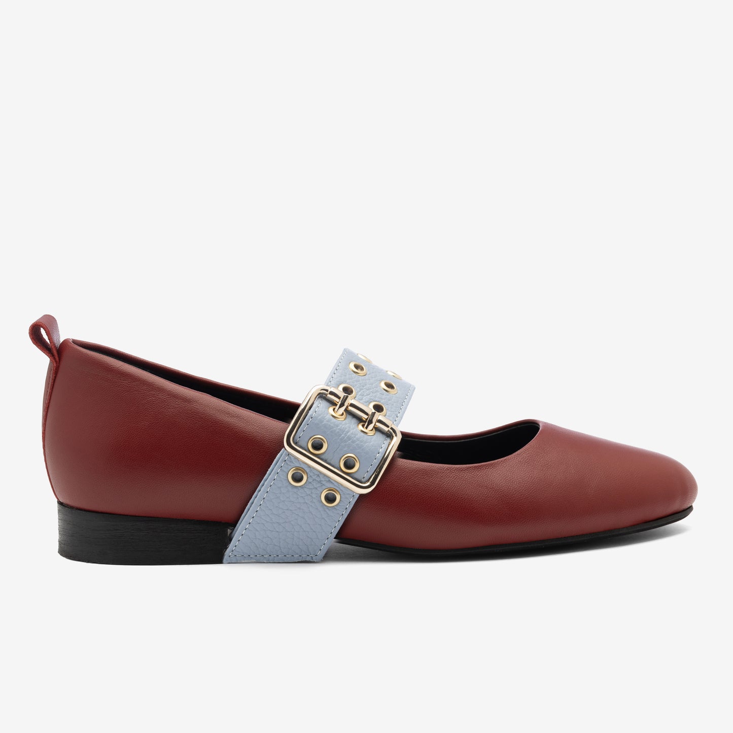 Burgundy ballerina with a blue strap